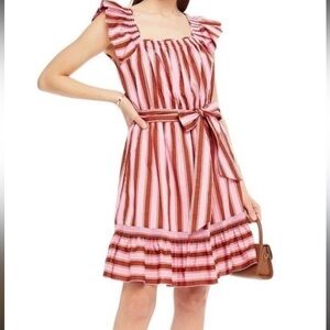 NWOT Kate spade Pink Striped Flutter Sleeve Belted Dress size Large